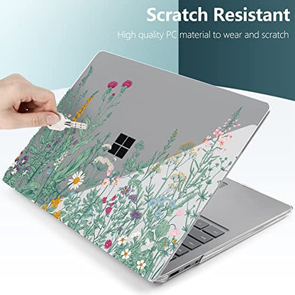 TWOLSKOO Case for 13.5" Microsoft Surface Laptop 5/4/3 with Metal Palm Rest Model 1951/1868, Plastic Hard Shell Case with Screen Protector + Keyboard Cover + Dust Plug, Botanical Illustration