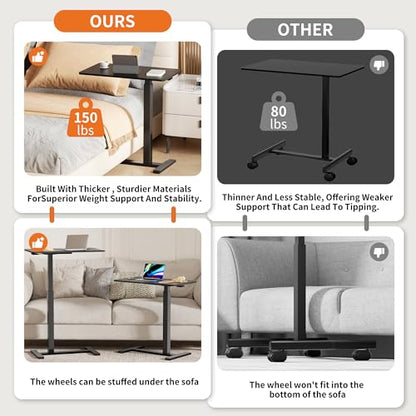 Overbed Bedside Table with Hidden Casters,Adjustable Hospital & Home Use Bed Table, Rolling Laptop Table, Mobile Standing Desk,Black - color: Black