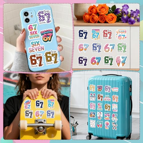 Six Seven 67 Stickers - 50 Pcs Funny 67 Water Bottle Stickers, Softball Football Scrapbook Decals for Luggage Laptop Journal, Waterproof Vinyl Gift for Adult - style: Six Seven