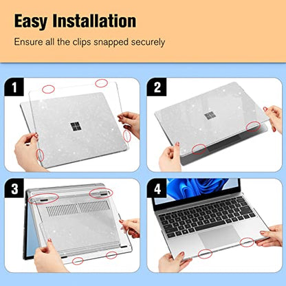 Fintie Case for 12.4 inch Microsoft Surface Laptop Go 3/2/1 2023/2022/2020 | Model: 2013 1943, Snap On Hard Shell Cover, Glittering Clear - color: Glittering Clear