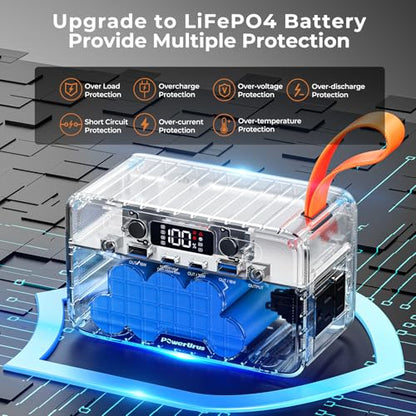 Portable Power Station, PowerUrus 28,000mAh Solar Power Bank, LiFePO4 Battery Backup with 100W/110V AC Outlet, DC & PD Fast Charging, Samll Generator for Dash Cam, Home, Camping, Office, TSA Approved