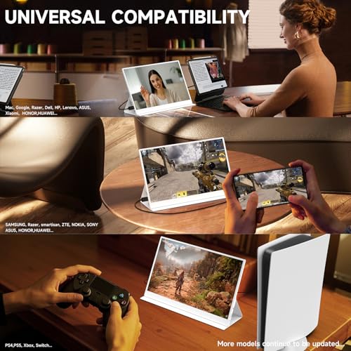 AYY Portable Monitor 15.6inch 1080P FHD - USB-C/HDMI Computer Display, HDR IPS Gaming Monitor Compatible with Laptop PC MAC Phone PS4 Xbox Switch, w/Smart Cover, Dual Speakers - White - size: 15.6 inch, style: 60Hz/IPS/100%srgb