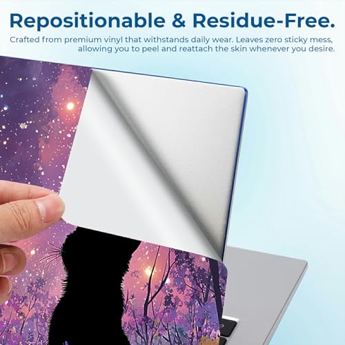 Reusable Universal Laptop Skin Sticker, Cut to Fit for 11.6–15.6 Inch Laptops, Waterproof Protective Film, No-Residue - Floral Galaxy Cat - color: Floral Galaxy Cat