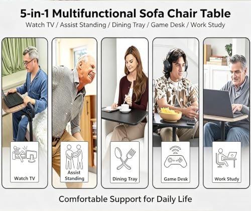 Auxiliary Standing Tray Table, Black Roller Sliding 360° Sofa Rotating and Height Adjustable Rotating TV and Laptop Table, Ergonomic Auxiliary Safety Standing Handle, aid Independent Living - color: Black, size: Armrest Bed 360° Table