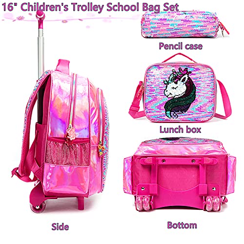 School Kids Rolling Backpack for Girls 3PCS With Trolley Wheeled Backpacks - color: Djs-mh