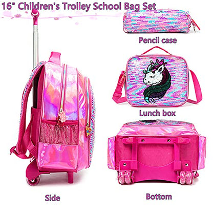 School Kids Rolling Backpack for Girls 3PCS With Trolley Wheeled Backpacks - color: Djs-mh