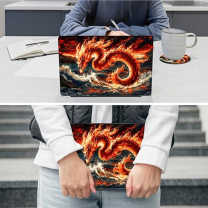 Laptop Skin Sticker Decal 12"-15.6" Universal Laptop/Notebook/Netbook Vinyl - Waterproof Scratch Resistant,Fits HP Dell Lenovo MacBook,2 Free Wrist Pads,Easy Apply & Remove,Fire Dragon Ocean - color: Fire Dragon Ocean