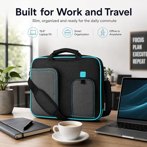 15.6 Inch Laptop Briefcase Shoulder Bag, Water Resistant Nylon Messenger Bag, Padded Compartment, Trolley Strap - color: Aqua