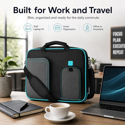 15.6 Inch Laptop Briefcase Shoulder Bag, Water Resistant Nylon Messenger Bag, Padded Compartment, Trolley Strap - color: Aqua