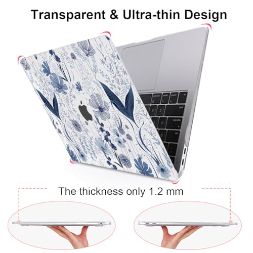 Compatible with 2018 2019 2020 2021 MacBook Air 13 inch Case M1 A2337 A2179 A1932, Clear Printed Pattern Hard Shell Case & Keyboard Cover for Mac Air 13 M1 Touch ID, Navy Blue Wild Flowers - color: Navy Blue Wild Flowers