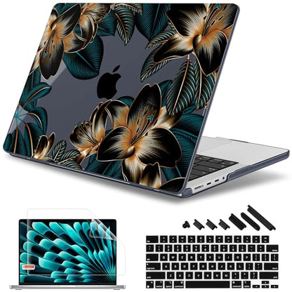 May Chen for 2026 MacBook Pro 14-inch M5 M4 M3 M2 M1 Pro/Max Chip, Release 2026 2025-2021, Model A3427 A3426 A3434 A3112 A3401 A3185, Plastic Hard Shell with Keyboard Cover, Golden Lilies Flowers - color: Golden Lilies Flowers