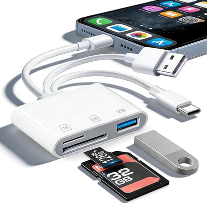 3IN3 SD Card Reader,USB C SD Card Reader,supports SD and MicroSD memory card adapter(includes USB A female port),compatible with flash drives,iPhone 15/16,MacBook,Mac,Trail Camera viewer,Plug and play - size: 3IN3 SD Card Reader
