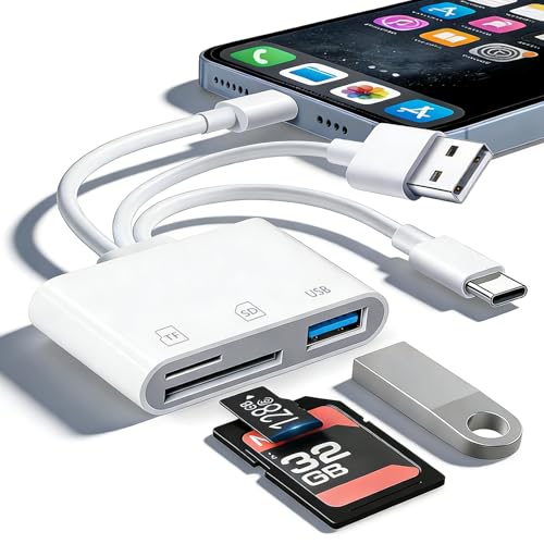 3IN3 SD Card Reader,USB C SD Card Reader,supports SD and MicroSD memory card adapter(includes USB A female port),compatible with flash drives,iPhone 15/16,MacBook,Mac,Trail Camera viewer,Plug and play - size: 3IN3 SD Card Reader