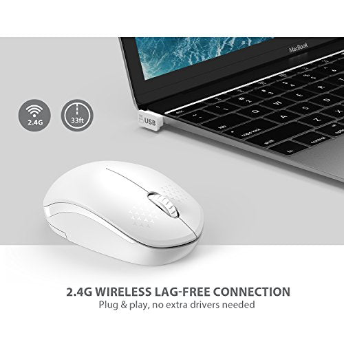 seenda Wireless Mouse for Laptop, 2.4G Noiseless Mouse with USB Receiver - Optical Tracking Portable Computer Mice for Chromebook, PC, Tablet, Windows System, 24 Months Battery Life - Pure White - color: Pure White
