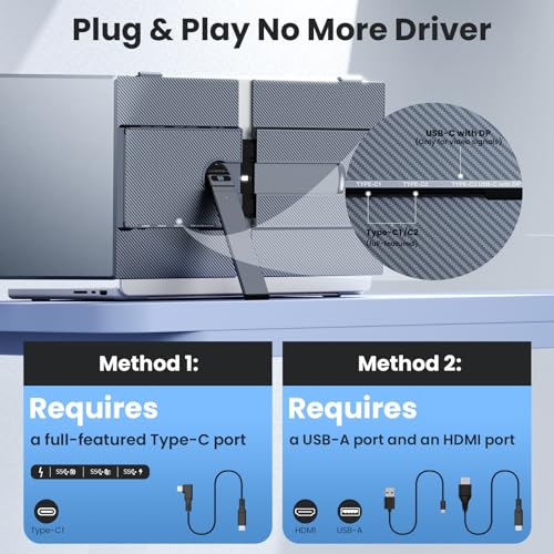 Laptop Screen Extender, 14" Ultra-Thin & Lightweight Portable Monitor, 1080P FHD IPS Second Screen, Plug and Play, Laptop Monitor Extender Compatible for Mac/Win Laptops 13-17 Inch - size: 14" ultra-thin screen