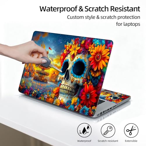 Universal Laptop Skin Sticker Decal, 12"-15.6" Aesthetic Vinyl Wrap, Sugar Skull Carnival Waterproof Notebook Cover Art Protector for MacBook HP Dell Lenovo, Fits 13" 14" 15" 15.6" - color: Sugar Skull Carnival