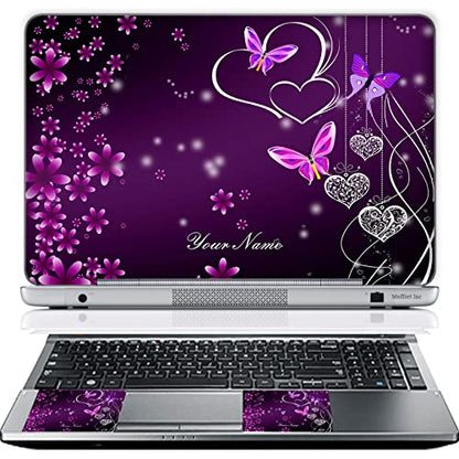 Meffort Inc Personalized Laptop Skin Sticker Cover Art Decal with Wrist Pad, Customize Your Text (12-12.5 Inch, Purple Hearts Butterflies) - color: Purple Hearts Butterflies, size: 12 - 12.5 Inch