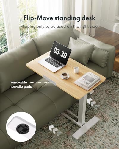 FLEXISPOT H7 PRO 90° Tiltable Mobile Overbed Table with Pneumatic Lift,32'' | Full foldable bedside table with adjustable desktop for laptop, Rolling Computer Cart and bed sofa.31.5" W x 17.7" D,Maple - color: Maple, size: 32x18
