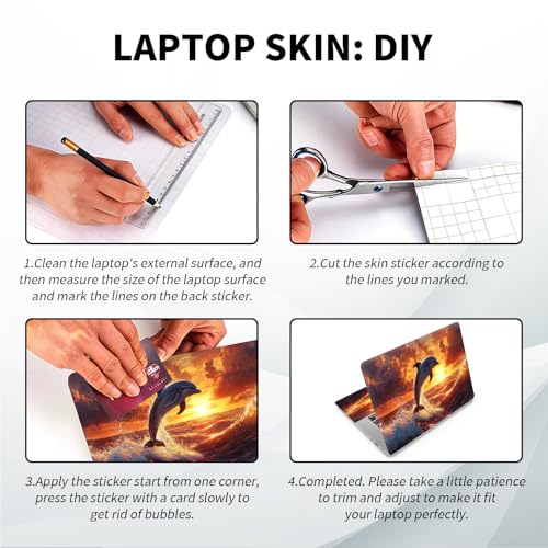 Universal Laptop Skin, DIY Cut-to-Fit Vinyl Cover Compatible with HP, Dell, Lenovo, Mac (13.3" to 15.6"), Anti-Scratch, No Residue & Bubble-Free Protective Decal Sticker, Dolphin Sunset Ocean - color: Dolphin Sunset Ocean