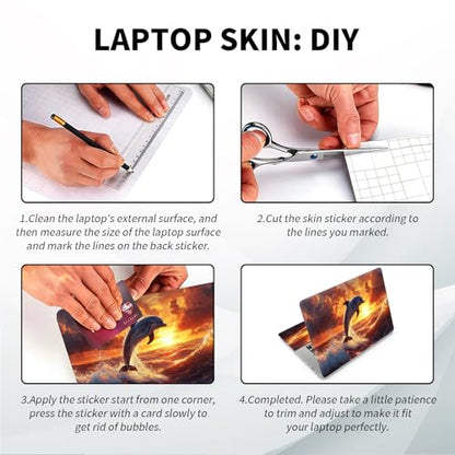 Universal Laptop Skin, DIY Cut-to-Fit Vinyl Cover Compatible with HP, Dell, Lenovo, Mac (13.3" to 15.6"), Anti-Scratch, No Residue & Bubble-Free Protective Decal Sticker, Dolphin Sunset Ocean - color: Dolphin Sunset Ocean