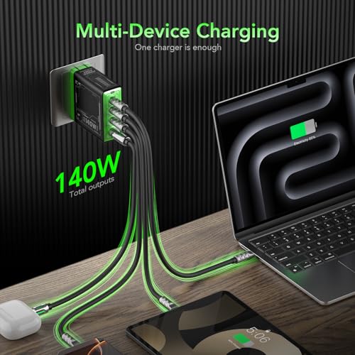 Multi-Functional Multi-Device Synchronous Charging Kit is Suitable for Computers and Mobile Phones and Includes a Fast Charging Plug and a 240W 4 in 1 Fast Charging Cable (2-Pack)