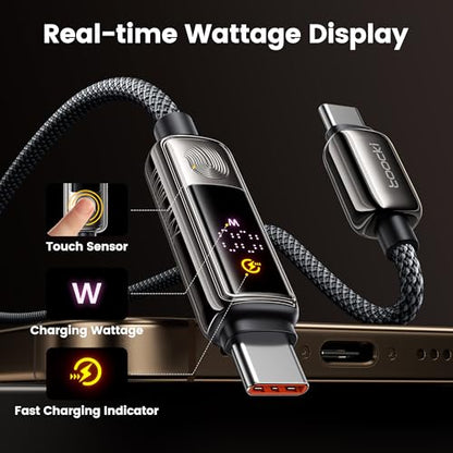 toocki USB C to USB C Cable 3.3FT 100W | LED Touch Display, PD Fast Charging, E-Marker Chip, Nylon Braided, Reinforced Connectors - size: 3.3FT