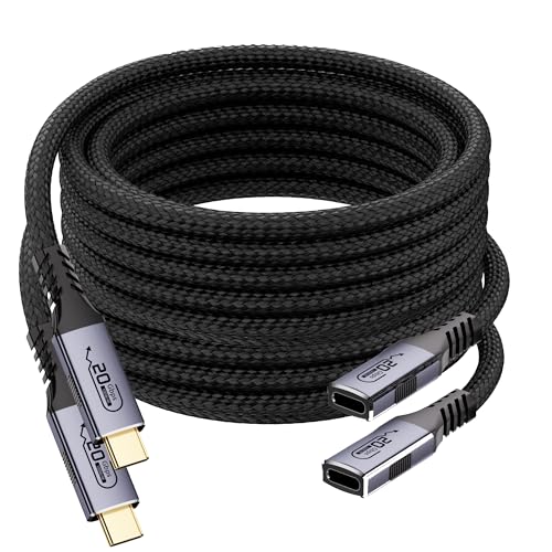 2-pack 20Gbps usb c to usb c extension cables 6.6ft, 100w nylon fast charging usb-c extension cables, high speed usbc cords,4K@120Hz type c male to female extender compatible with Thunderbolt 3 - size: 6.6FT+6.6FT