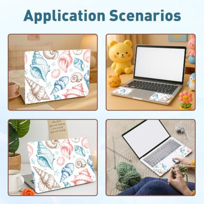 PLIGREAT 15 Inches Laptop Decal Sticker Skin Cover, Shell Line Drawing Design Laptop Sticker Decals Fits 12" to 15" Laptops Universal Waterproof Removable, Pink Blue - color: Pink Blue