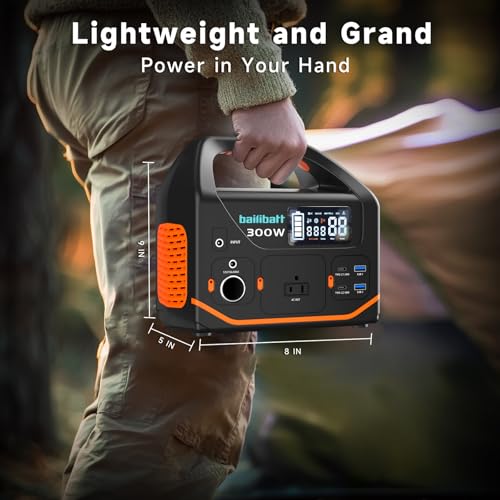 BailiBatt 300W Portable Power Station, 266Wh Solar Generator with 7 Outputs & Dual USB-C PD (24W+18W), 110V Pure Sine Wave AC, 6.5lb Lightweight Battery Backup for Camping, CPAP RV Home Blackout - color: White