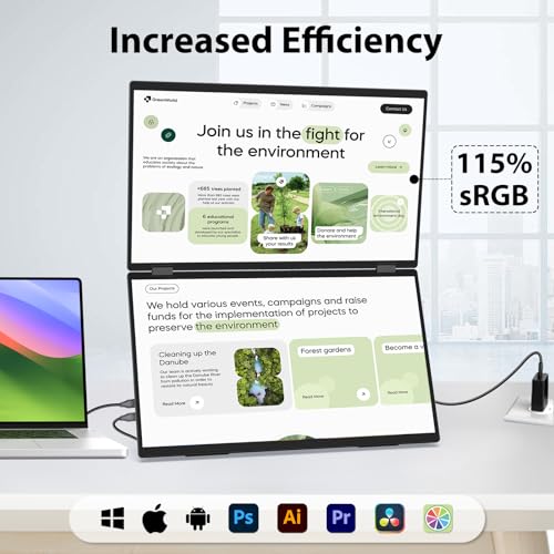InnoView 18.5" 100Hz Dual Portable Monitor Built-in Speakers 115% sRGB 315°Adjustable Dual Stacked Folding Monitor (Wins/Mac) 1080P Laptop Screen Extender for Laptop(No Driver Needed) - size: 18.5 inches