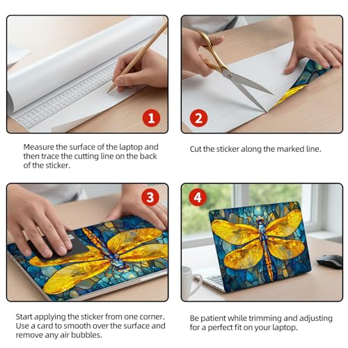 Universal Laptop Skin Sticker Decal, 12"-15.6" Aesthetic Vinyl Wrap, Stained Glass Dragonfly Waterproof Notebook Cover Art Protector for MacBook HP Dell Lenovo, Fits 13" 14" 15" 15.6" - color: Stained Glass Dragonfly