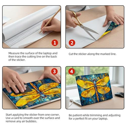 Universal Laptop Skin Sticker Decal, 12"-15.6" Aesthetic Vinyl Wrap, Stained Glass Dragonfly Waterproof Notebook Cover Art Protector for MacBook HP Dell Lenovo, Fits 13" 14" 15" 15.6" - color: Stained Glass Dragonfly