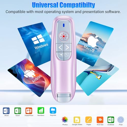 Presentation Clicker Wireless Presenter Remote Clicker, USB C PowerPoint Clicker for Presentation with Clicker, RF 2.4GHz Computer Presenter Clicker Slide Advancer for Mac - color: Pink