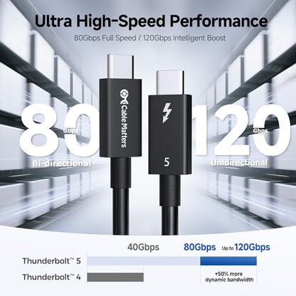 Cable Matters [Intel Certified] 80Gbps Thunderbolt 5 Cable, 3.3ft / 1m | Black, [up to 120Gbps Boost, 8K@120Hz / 6K@240Hz / 4K@540Hz with DSC, 240W, 80G Data Transfer], Supports TB 4/3, USB4, USB-C - color: Black, size: 3.3 ft