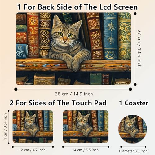 Laptop Skin Sticker Decal 15.6 Inch,12 13 13.3 14 15 15.6 in Laptop Netbook Skins for Notebook,Art Decal Removable Waterproof Scratch Resistant,Universal Vinyl Cover,Bookshelf Cat - color: Bookshelf Cat