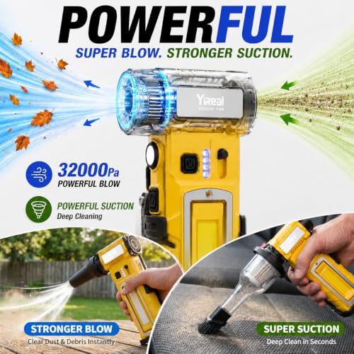 Compressed Air Duster,7-in-1 Electric Mini Dust Blower with LED Light, 2 Battery 8000mAh 300000RPM Rechargeable Air Duster for PC Keyboard Computer Car Vents Electronics Cleaner Home and Outdoor