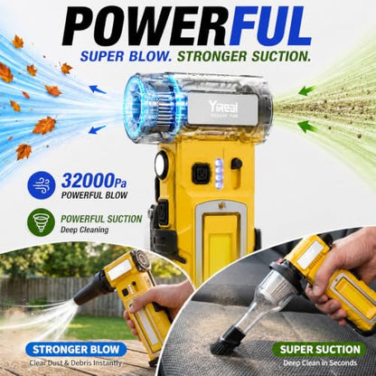 Compressed Air Duster,7-in-1 Electric Mini Dust Blower with LED Light, 2 Battery 8000mAh 300000RPM Rechargeable Air Duster for PC Keyboard Computer Car Vents Electronics Cleaner Home and Outdoor