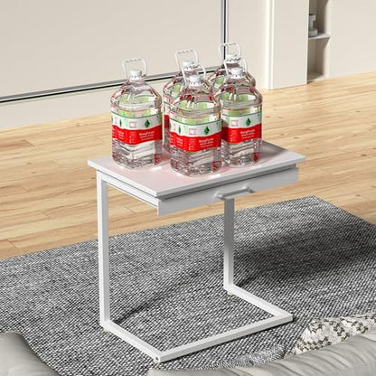 C Shaped End Table,Small Couch Side Table with Drawer,for Living Room, Bedroom Magazines, Computers, Coffee, Small Objects Storage.White - color: White