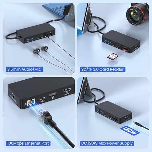 New Surface Docks Triple Displays 4K HDMI+DP+Thunderbolt 4, 12 in 1 Microsoft Surface Docking Station with 120W Power Adapter for Surface Pro 11/10/9/8, Surface Book Go,Surface Laptop