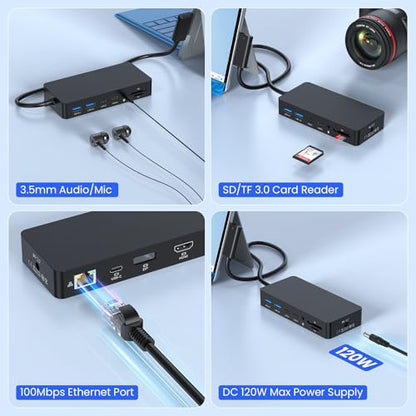 New Surface Docks Triple Displays 4K HDMI+DP+Thunderbolt 4, 12 in 1 Microsoft Surface Docking Station with 120W Power Adapter for Surface Pro 11/10/9/8, Surface Book Go,Surface Laptop