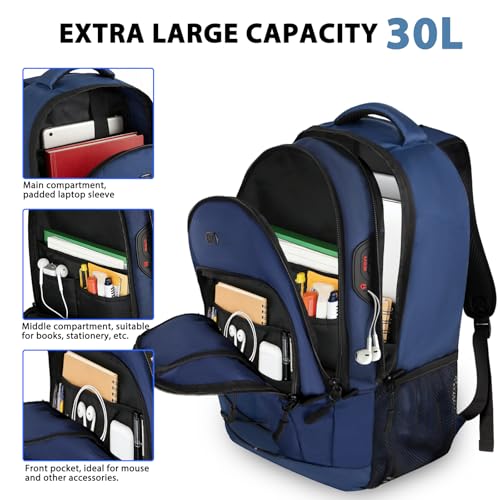 Goloni Travel Backpack, 17 Inch Laptop Backpack for Men Women, Business Backpack with Luggage Strap,Blue - color: Blue