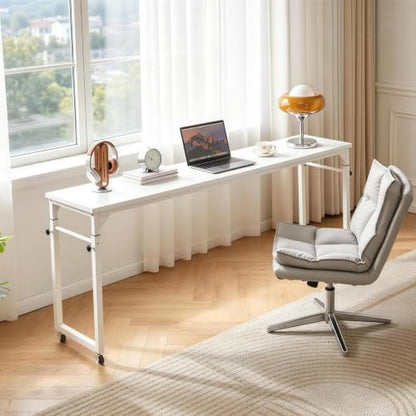 Aibiju Overbed Table with Wheels, Bed Desk with Adjustable Height, Rolling Table, Laptop Table, Recliner Desk, for Bedroom, Living Room, Office, White YD-BT001W - color: White