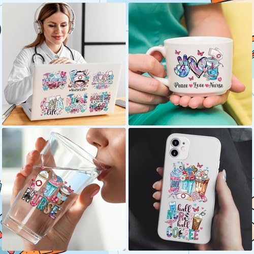 Rngmsi UV DTF Cup Wrap - 20 Sheets Nurse UV DTF Wraps for 16 oz, Bow Daisy Drink Cups Affirmative Uvdtf Stickers for Glass Water Bottles, Pink Blue Rub on Transfer Decals, DIY Nurse Gift - style: Nurse