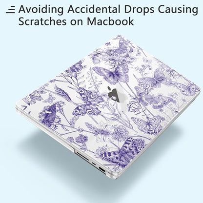 for MacBook Pro 14 inch Case 2025 M5 2024 M4 2023 Release– Fashionable Lightweight Floral Design Transparent HD Clear Laptop Shell, with TPU Keyboard Cover & OTG Adapters, Butterfly Blue - color: Butterfly Blue
