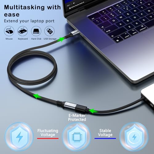Green Jiss® USB C Extension Cable 5ft, 20Gbps/4K@60Hz Video, Heavy Duty USB3.2 Gen2 Extender Male to Female Full Function Ultra-High Speed Transfer USB Type C Extender 240W Fast Charging Cable - size: 5 FT