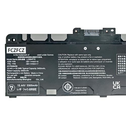 L23B4P70 Battery 52.5Wh 3400mAh Replacement for Lenovo Thinkpad T14 Gen 6 / Gen 5 / ThinkPad P14s Gen 5/6 21ME Series 5B11H56417 L23D4P71 L23C4P73 L23M4P72 SB11H56316 5B11H56415 15.48V 4-Cell