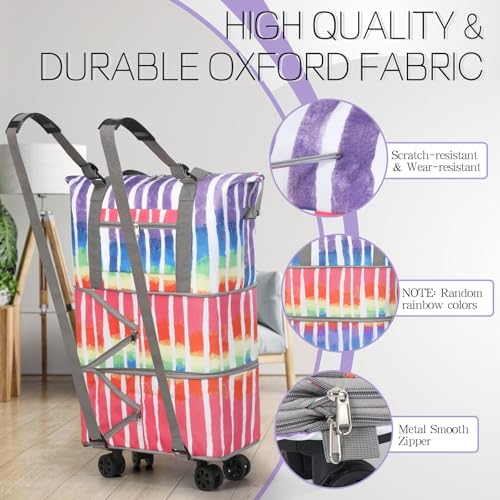 VOOWO Rolling Duffel Bag - Foldable Expandable Duffle With Wheels for Travel, Luggage Carry On, Large Backpack Weekend Bag for Men Women (Rainbow) - color: Rainbow