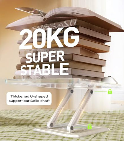Book Stand for Reading, Adjustable Book Holder with 360°Rotating Bases, Ergonomic Cookbook Stand Recipe Book Holder with Elastic Page Clips for Magazines, Tablets, Laptops,Acrylic White - color: Acrylic White