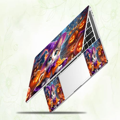 Laptop Skin Sticker Decal, Universal Reusable Vinyl Laptop Cover for 12" 13" 13.3" 14" 15" 15.4" 15.6" Notebook PC, Reusable Waterproof Scratch-Resistant with 2 Wrist Pads,Cat Magic Halloween - color: Cat Magic Halloween