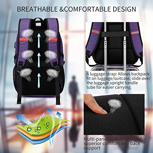 CAFELE Travel Laptop Backpack 17.3 inch,Extra Large School Backpack Bookbag Computer Rucksack with USB Charging Port,Water Resistant Backpacks for Business College Travel,Women Casual Daypack,Purple - color: Purple